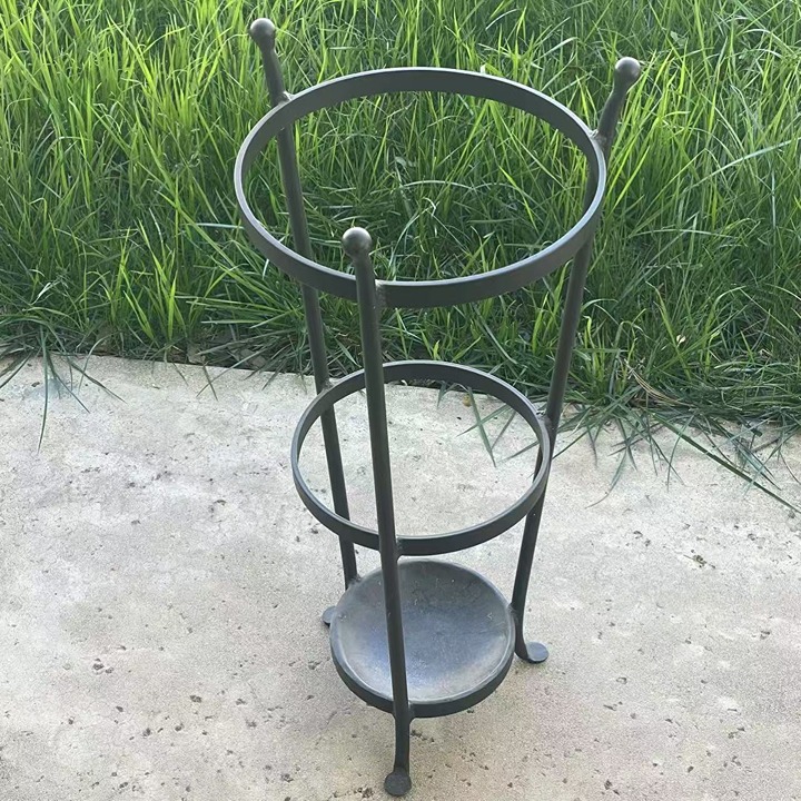 Antique Heavy Wrought Iron Umbrella Stand 26 w/Drip Pan Rustic Medieval Style