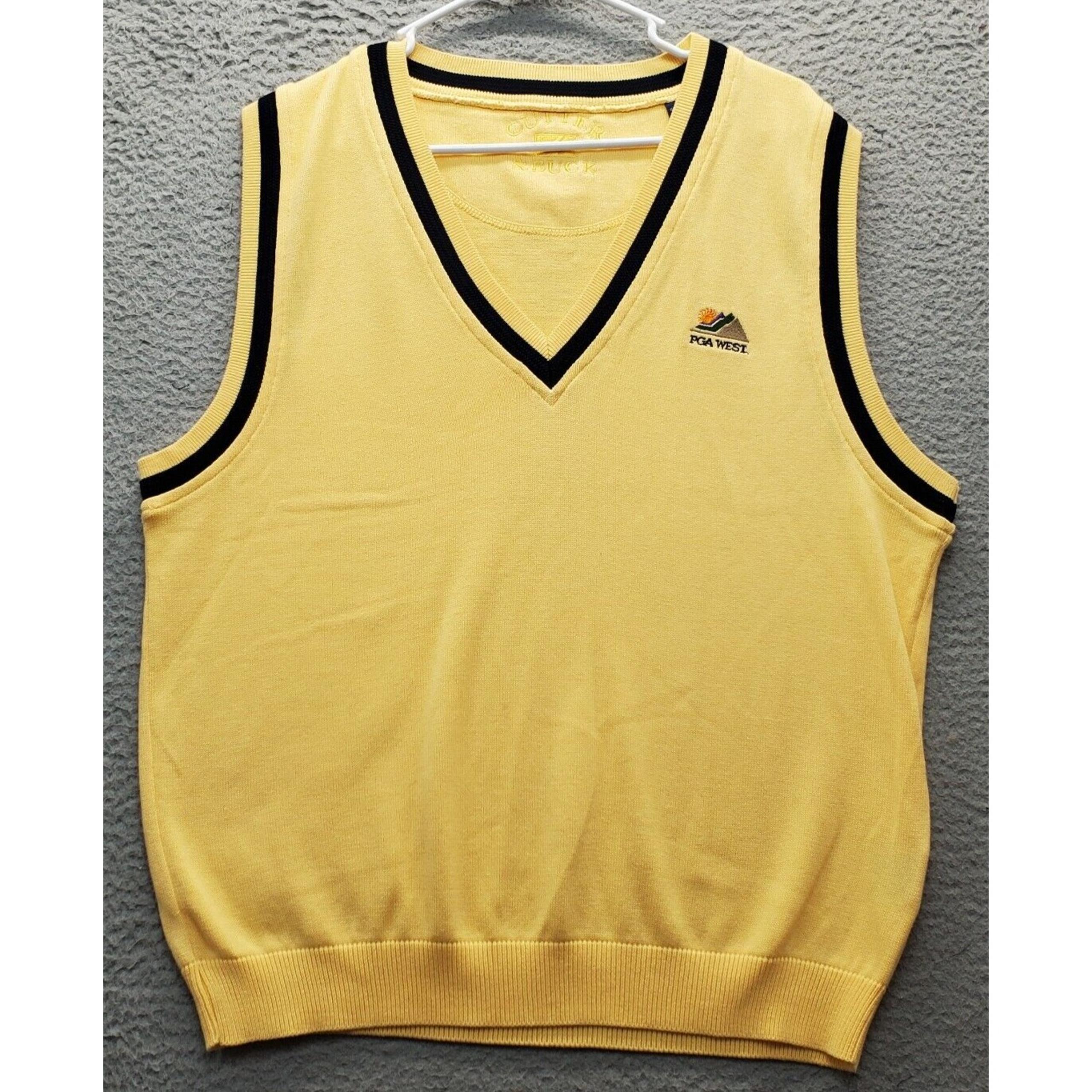 Cutter & Buck Sweater Vest Mens Medium Yellow Knit Ribbed Hem Sleeveless V Neck