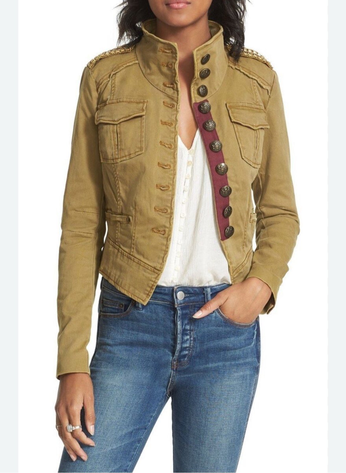 Free people military shrunken officer gold beaded epaulettes size extra small