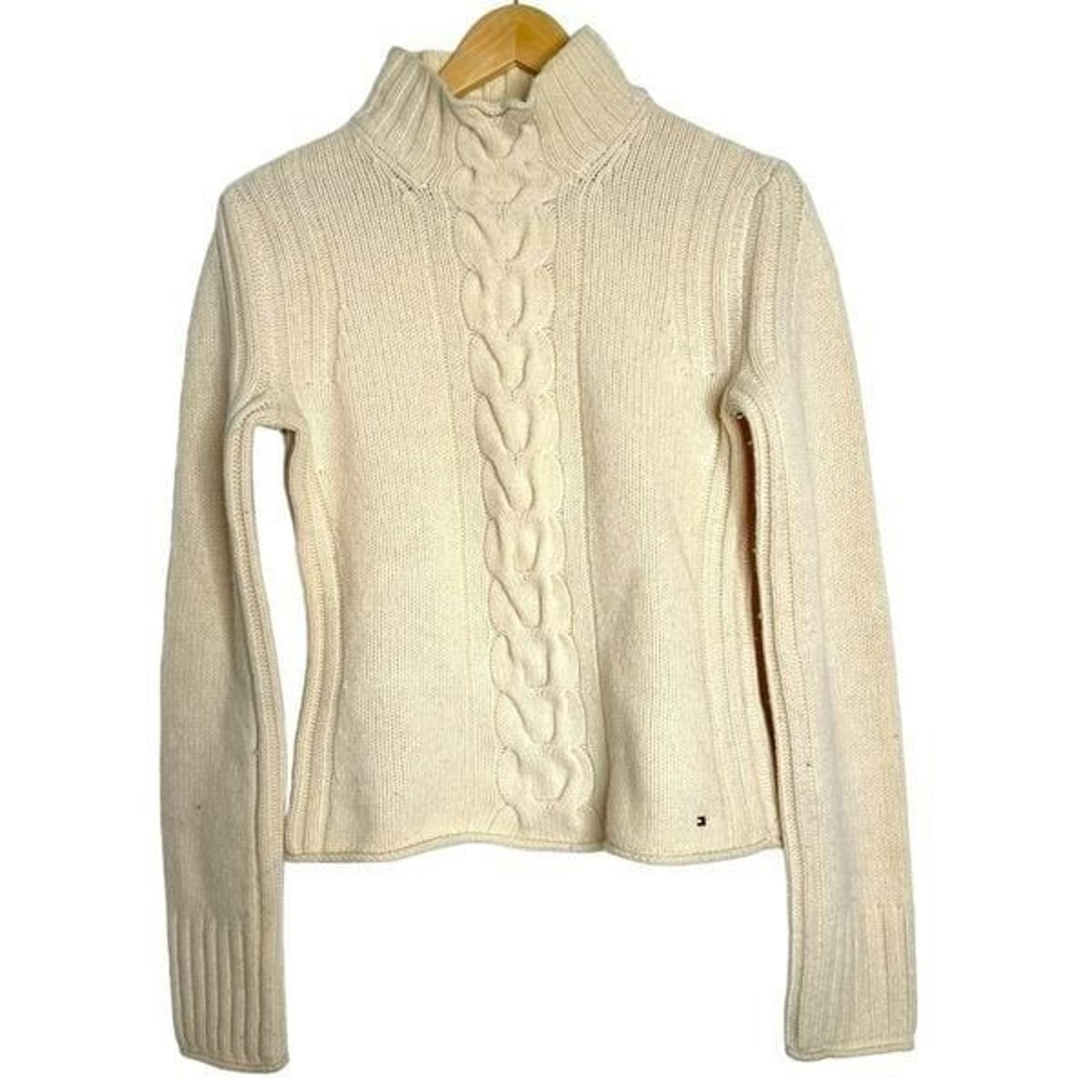 TOMMY HILFIGER Mock Turtleneck Knit Sweater, Cream, Off White, Women Small