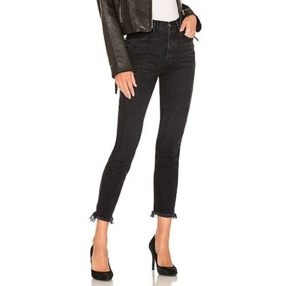 GRLFRND Black Karolina High Rise Skinny Jeans Raw Hem 100% Cotton Denim New 26 2
