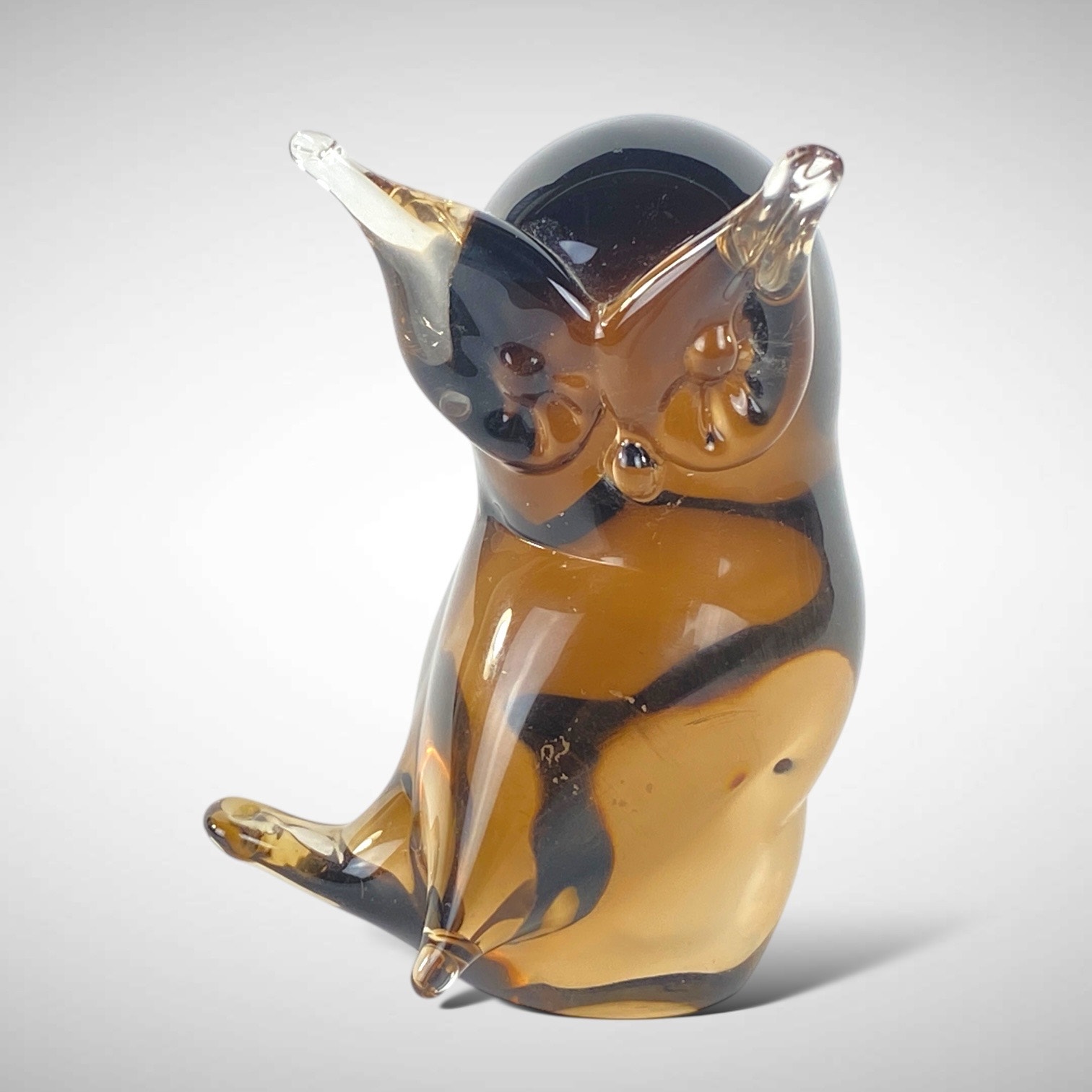 Vincenzo Nason Murano Art Glass Owl Figurine 1980s Root Beer Brown