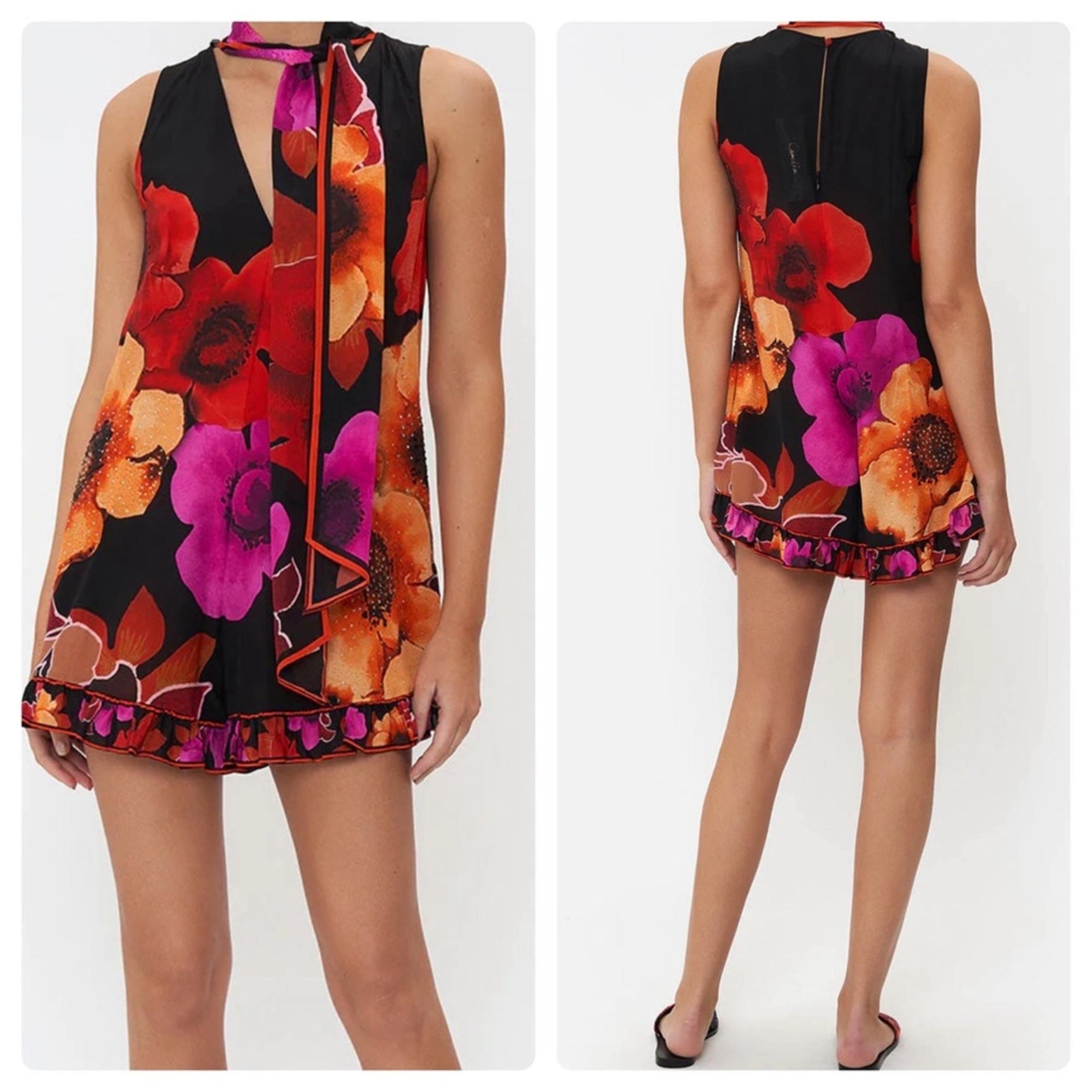 Camilla Ruffle Hem Playsuit Midnight Poppy