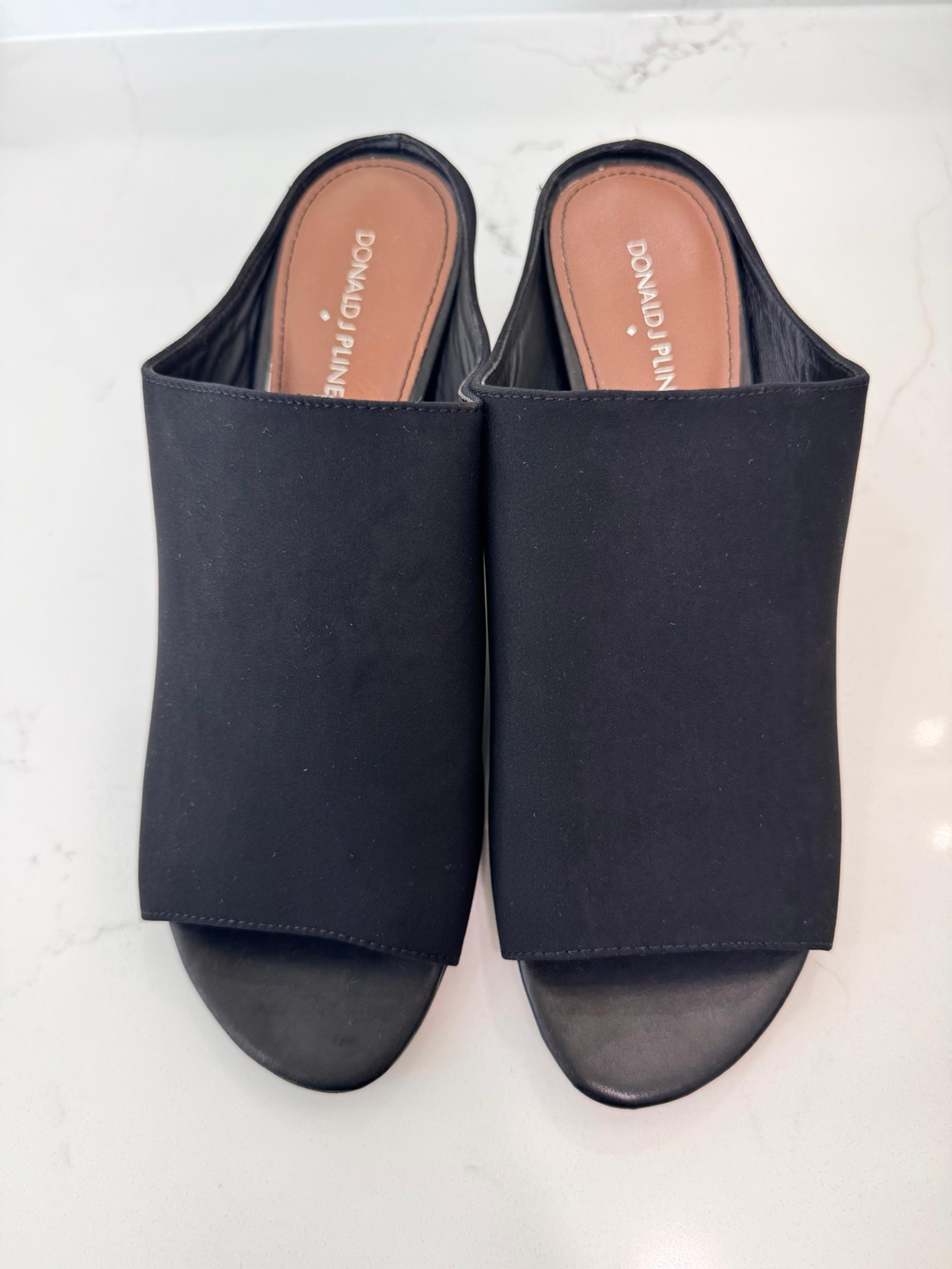 Donald J Pliner Ellis Sandals Black Block Heel Open Toe Slip On Slide Mule