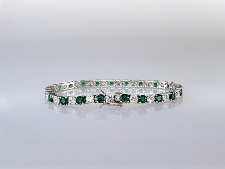 Mens 14K White Gold 2ct Green Emerald Gemstone Diamond Tennis Bracelet 6 Real