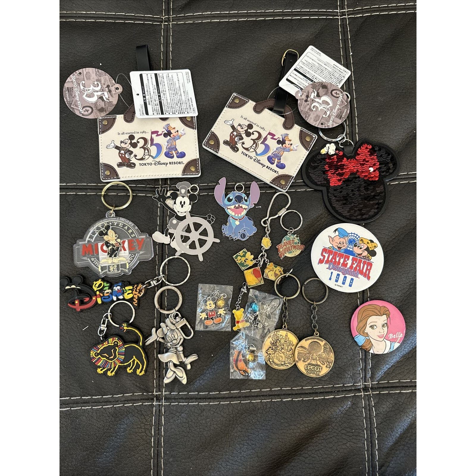 VTG Disney Keychain Ornament Luggage Tag Lot Mickey Minnie Stitch Lion King