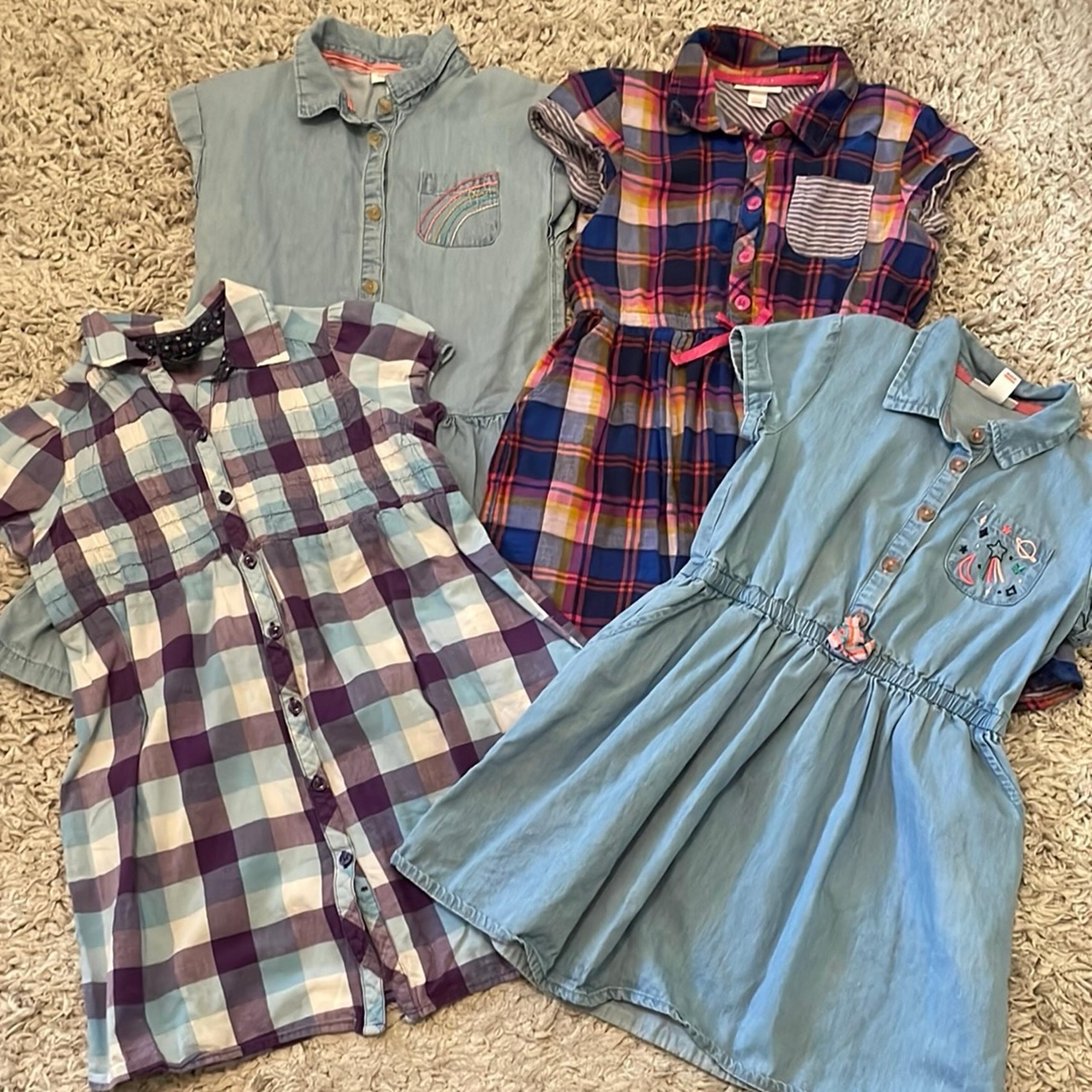Bundle of 4 Plaid & Denim Shirt Dresses, Size S (6/6X)