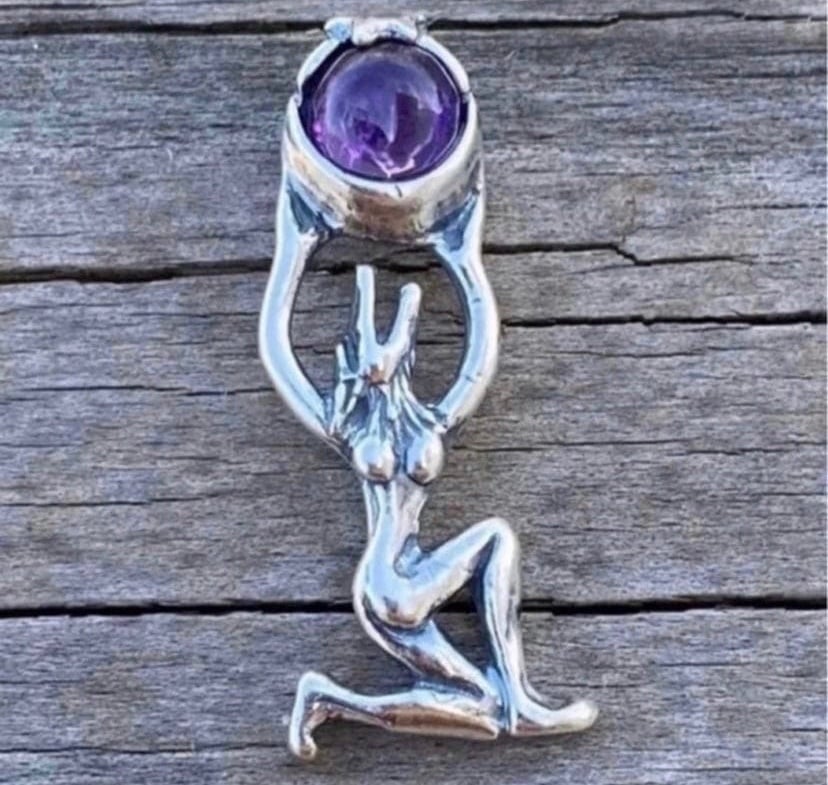 Wolf Moon Star Dancer .925 Sterling Silver w/ genuine Amethyst gem Made in USA