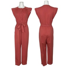 Rebecca Taylor La Vie Jumpsuit M Pink Tie Front Cap Sleeve Crop Pockets Spring