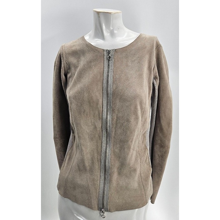 1058 GMS-75 Womenw Tan Full Zip Leather Suede Bomber Jacket M