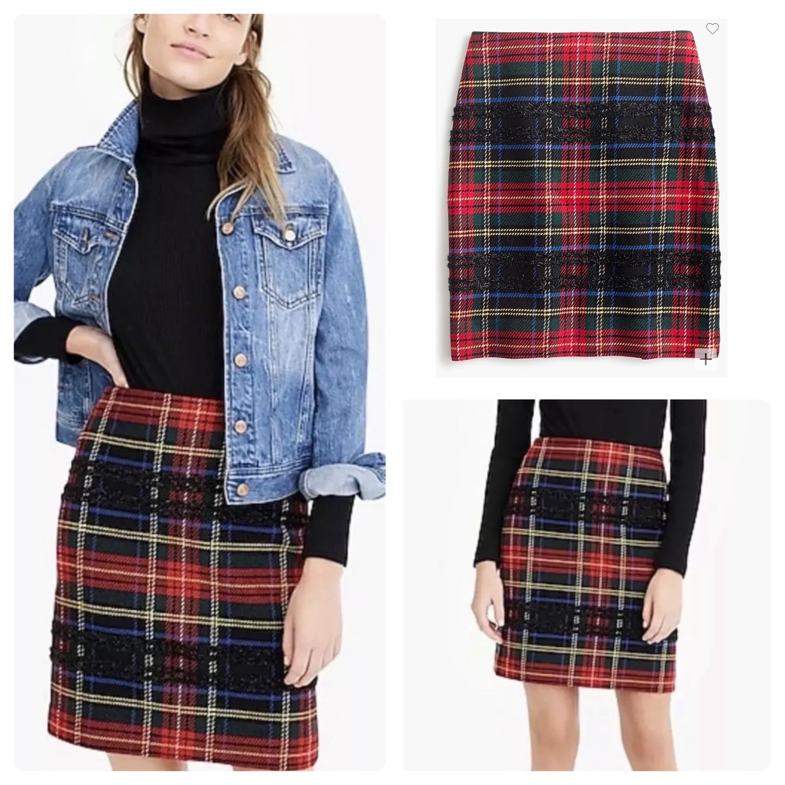J Crew K2126 Size 4 Multi-Color Lurex Pencil Skirt in Stewart Tartan Plaid