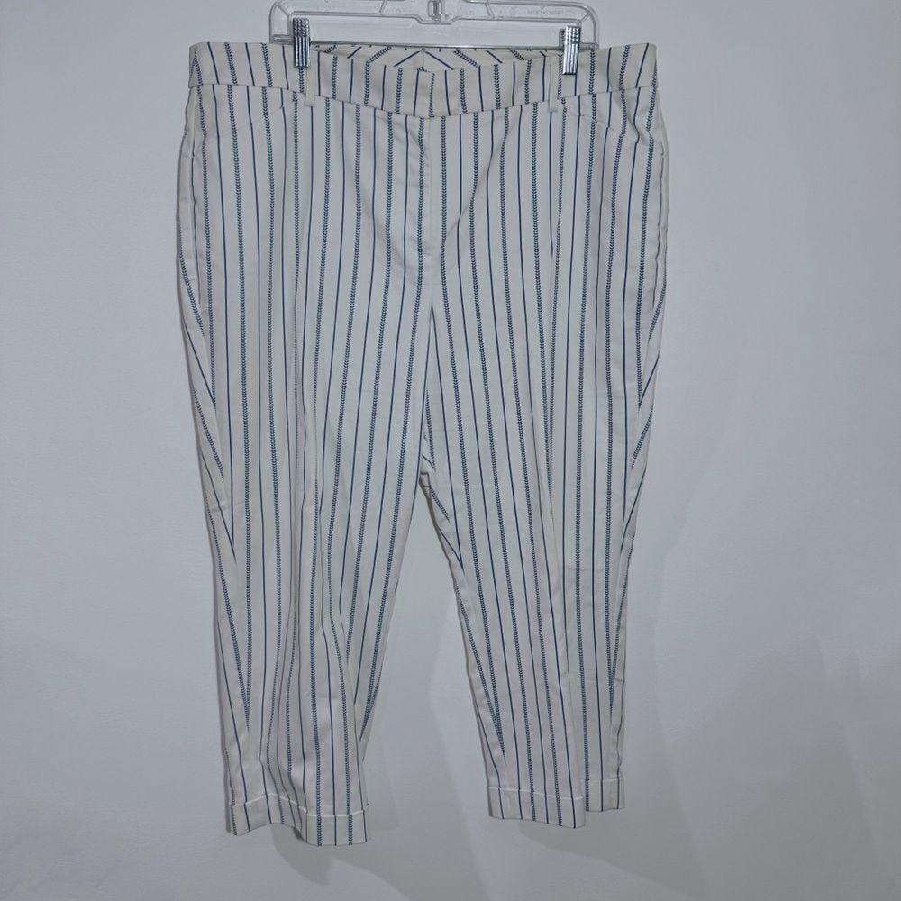 Chico's So Slimming Serene Striped Cuffed Crops White/Blue Size 16 Chico's 3