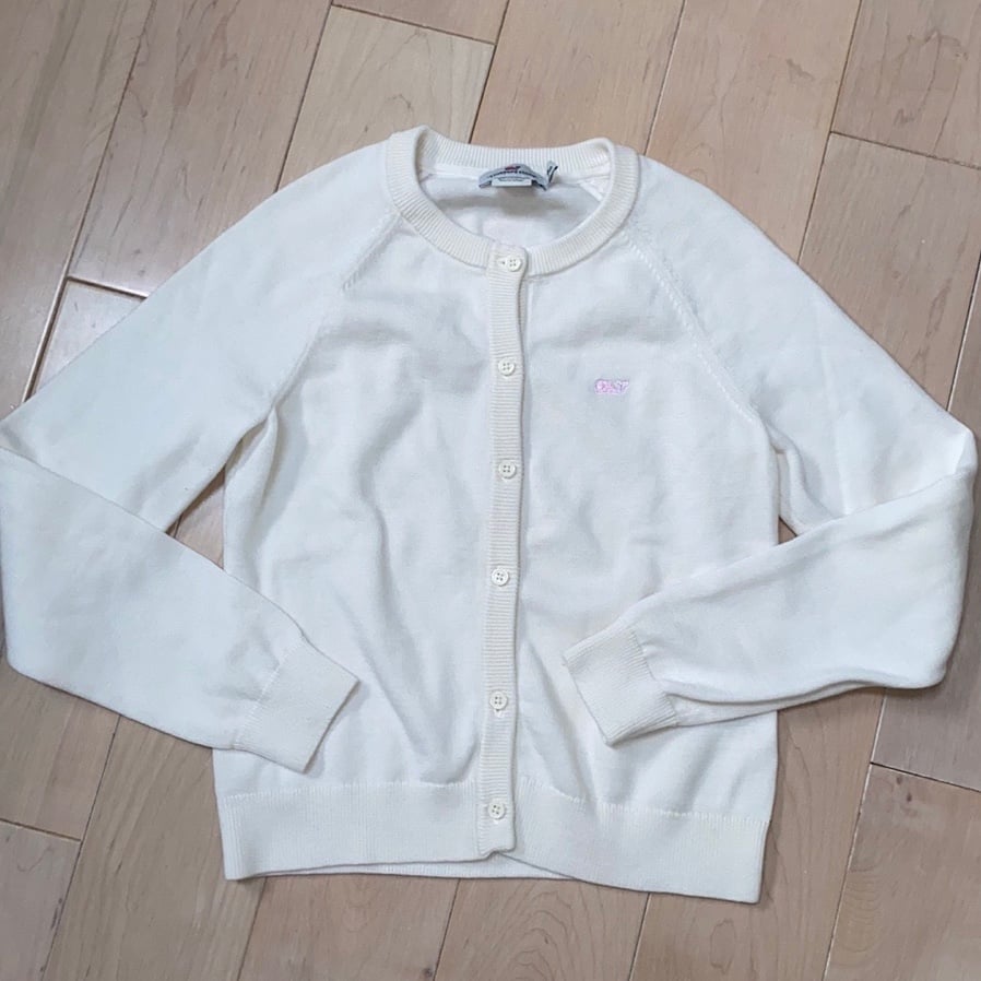 Vineyard vines soft cotton white pink logo cardigan