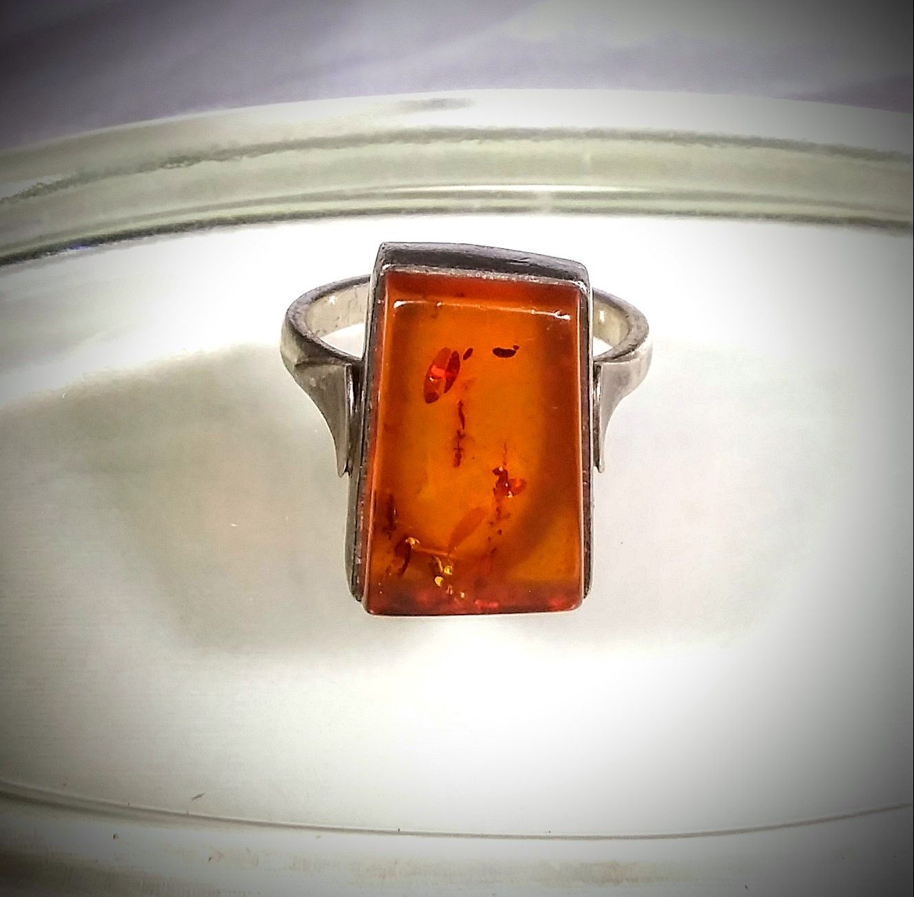 Vintage Art Deco Amber Sterling Ring