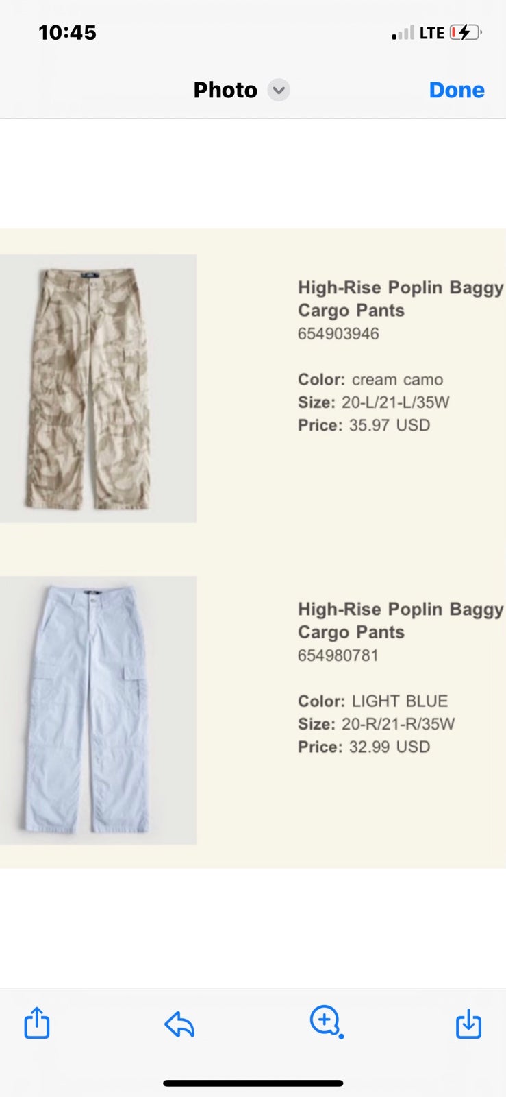 2 pairs plus size cargo pants Hollister