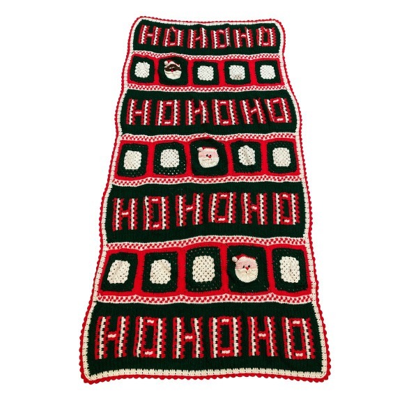 Vintage Handmade Granny Square Afghan Blanket Christmas Ho Ho Ho Cottagecore