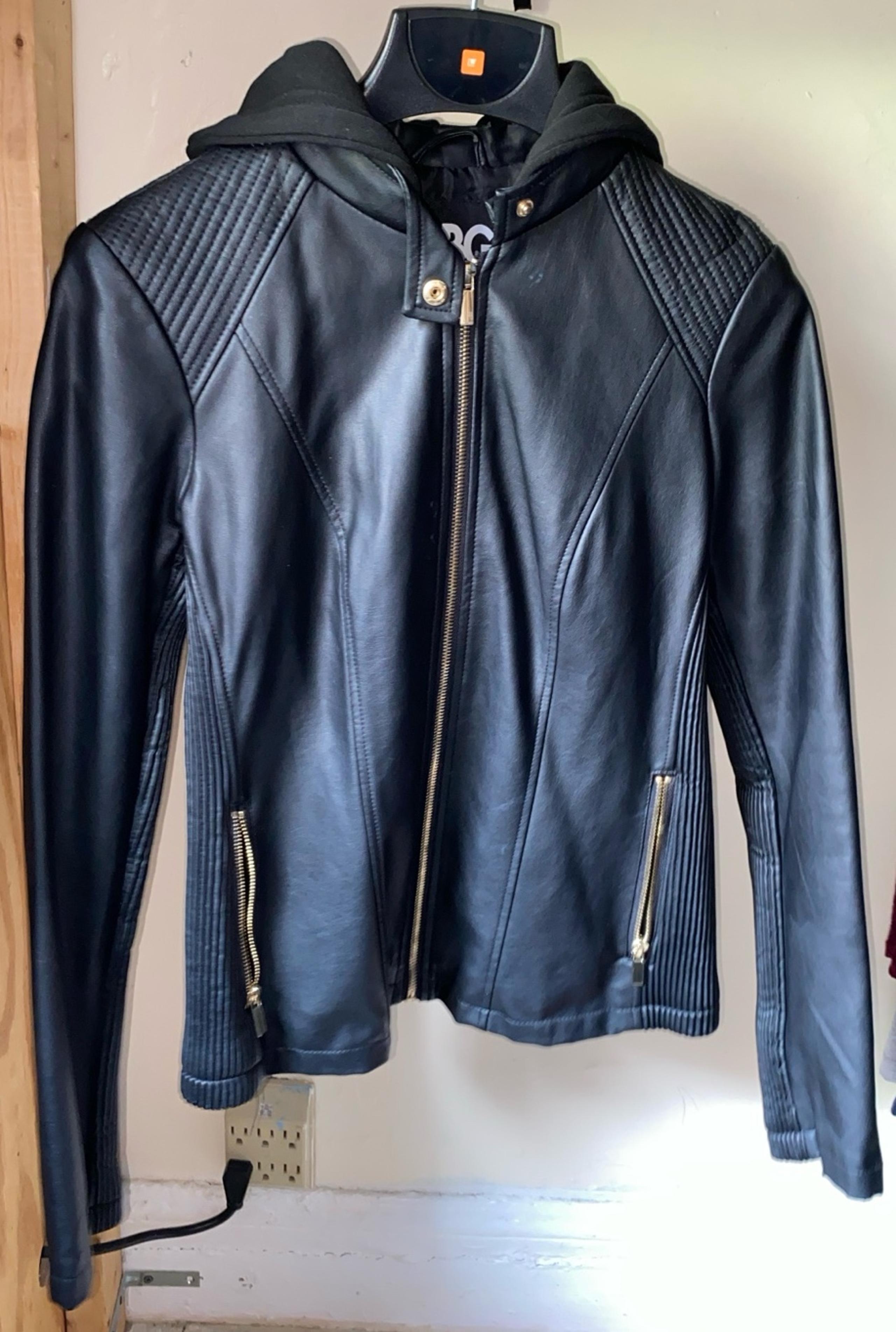 Women’s GBG Los Angeles Leather Black Hoody Jacket