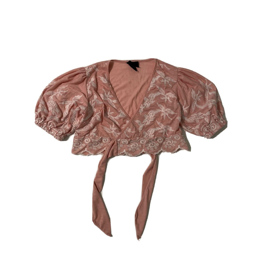 Liv Los Angeles Medium Tie Top Puff Sleeve M Pink Crop Top