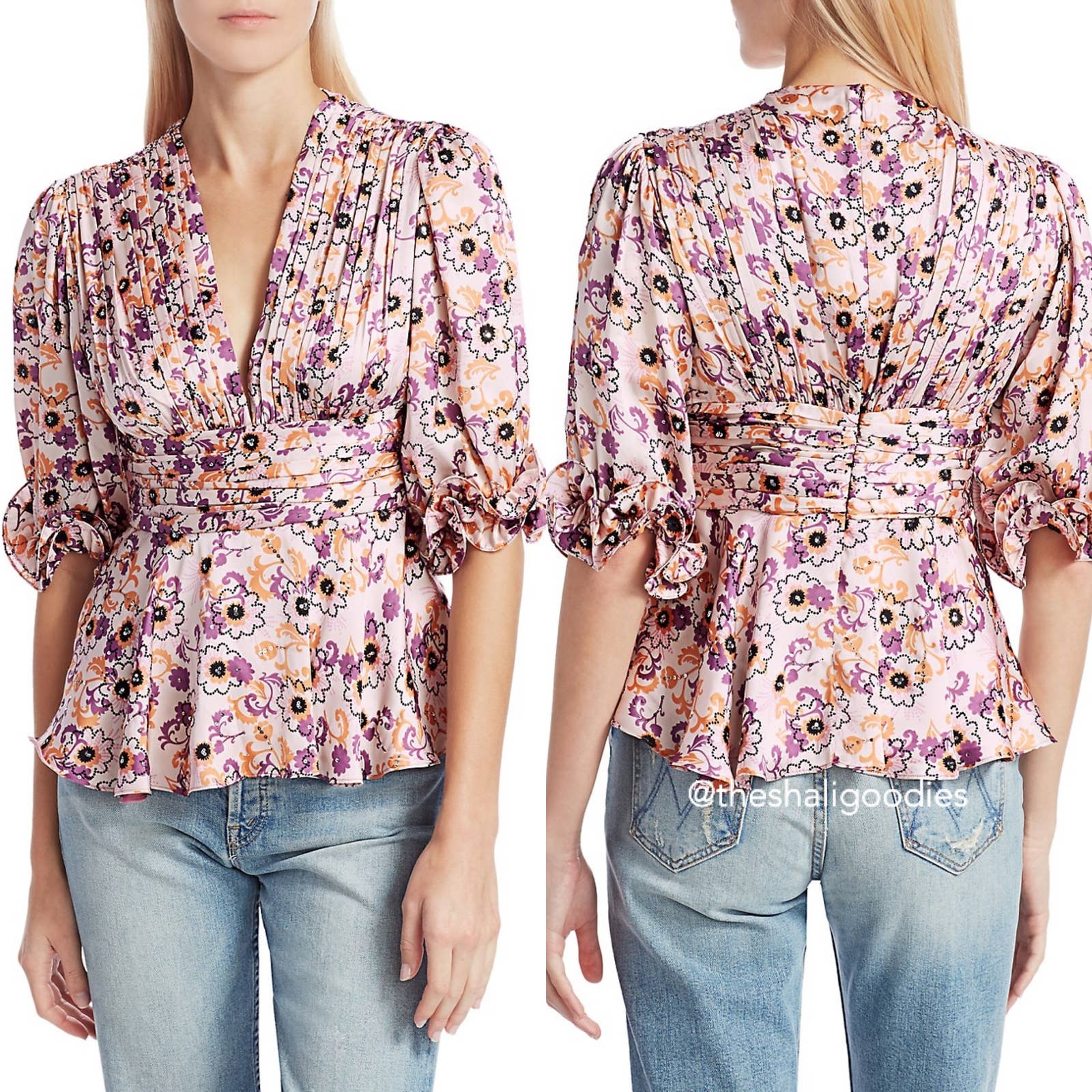 ALEXIS Prema Top Purple Floral Sequin Ruffle Blouse