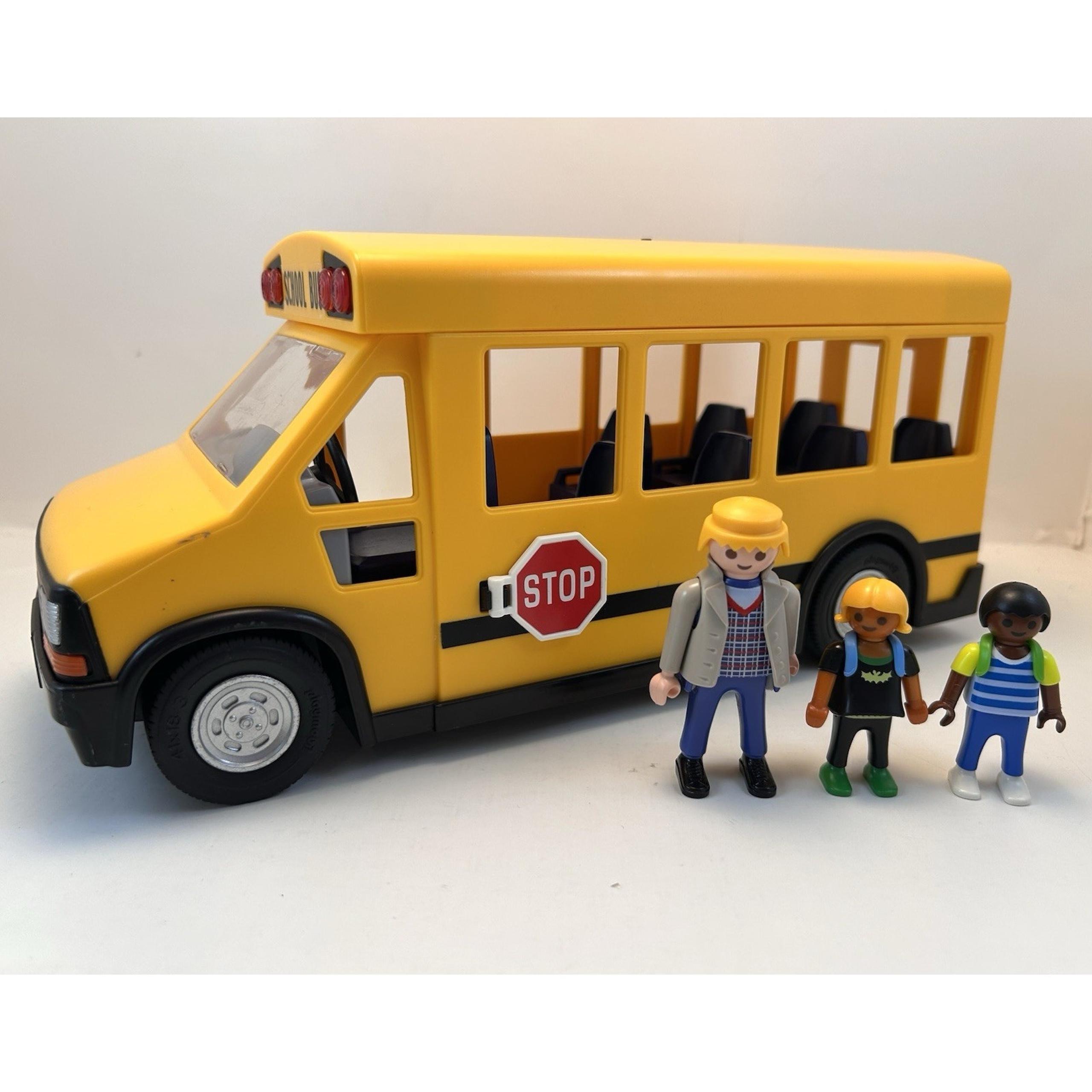 2011 Playmobil School Bus Yellow Flashing Lights Stop Sign PM 5940 3 Figures Kid