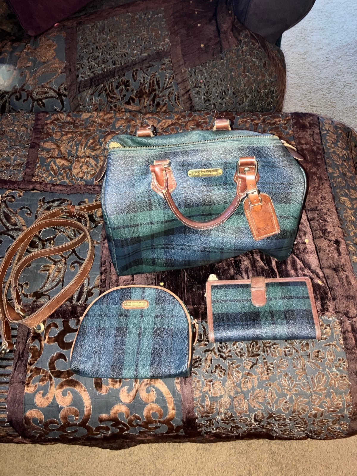 RALPH LAUREN Black Watch Plaid Speedy Bag w/Wallet & Makeup Bag plus bonus strap