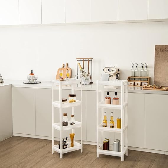 Tall Floor Storage Shelving with Drainage Holes, Plastic Narrow Shelves