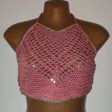 Handmade Crochet Sparkly Boho Beach Chevron Arrowhead Halter Top