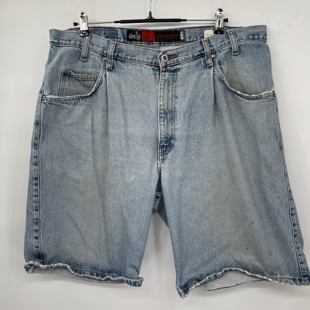 Levis Silver Tab Short Mens 40 Blue Denim Loose 90s Pleated Skater VTG Jorts