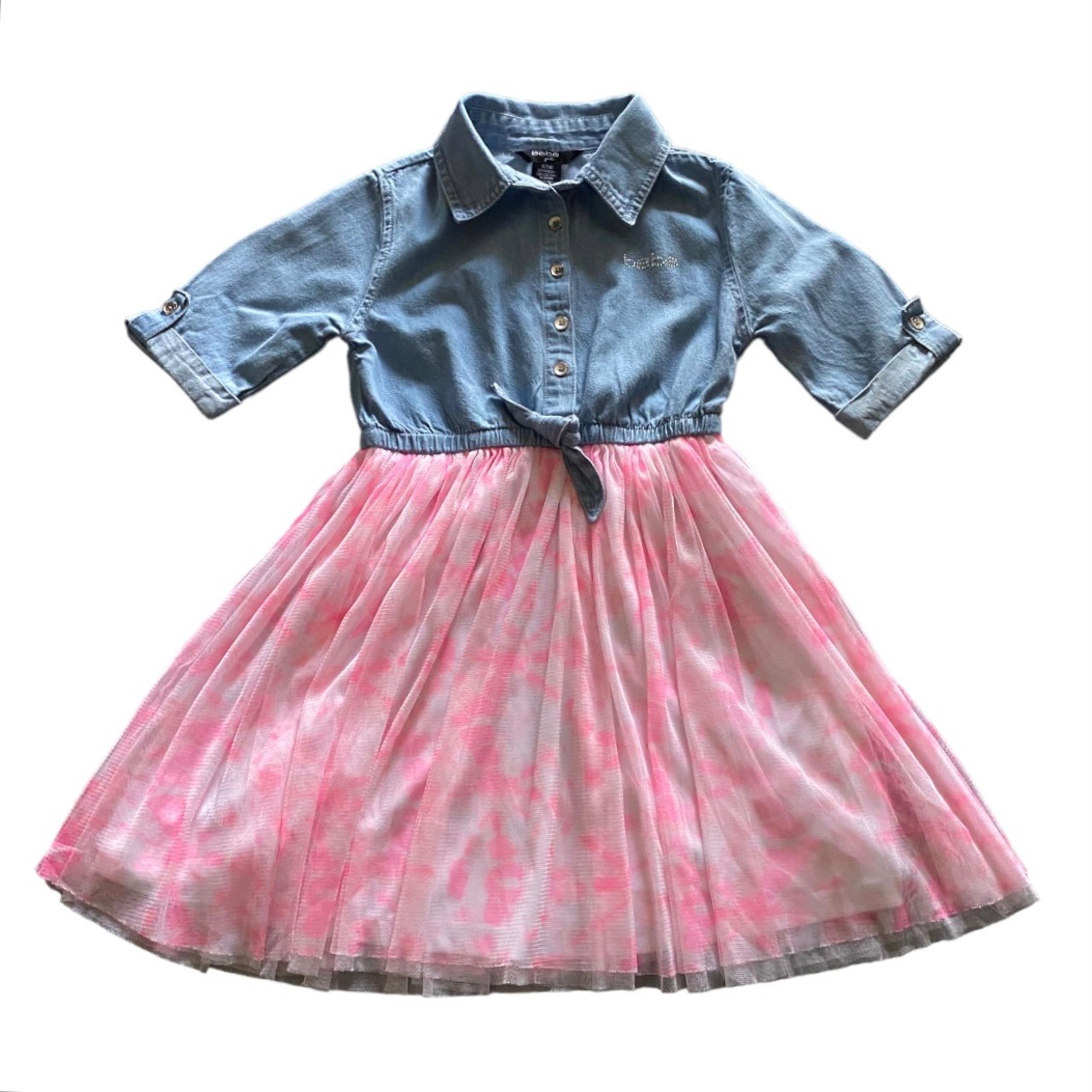 BEBE GIRLS beautiful dress with a denim top and a pink tulle skirt