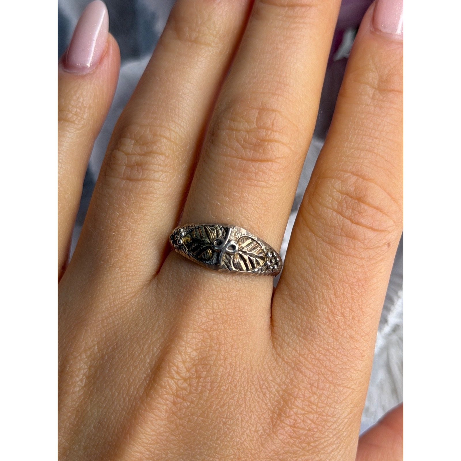 925 Sterling Silver 3 Colors Leaves Ring Size 9