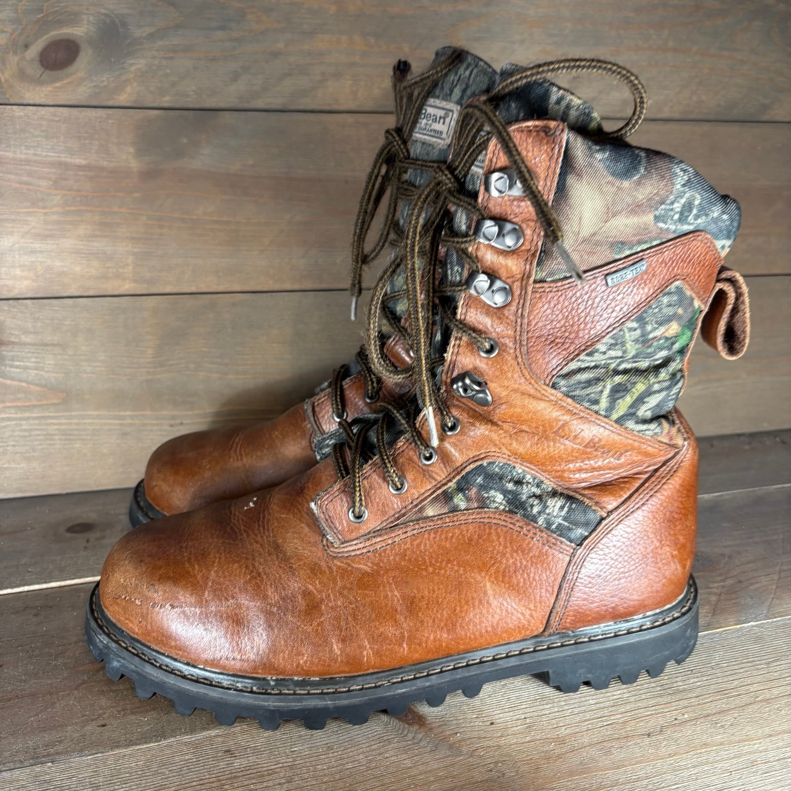 ll bean mens size 10 wide shoes brown leather waterproof camo hunting boots Pr