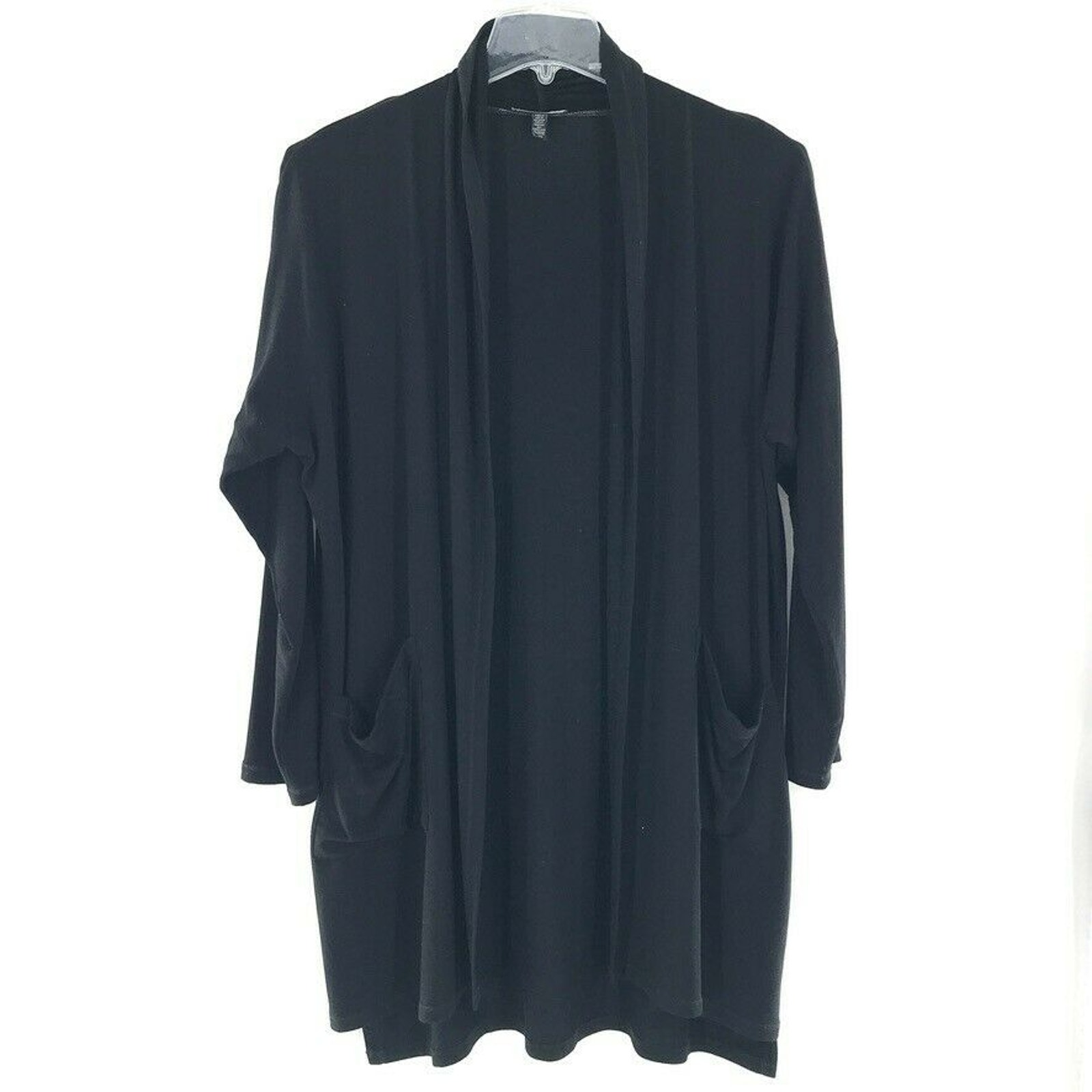 Eileen Fisher Open Front Cardigan Womens Longline Duster Sweater Jersey Black S