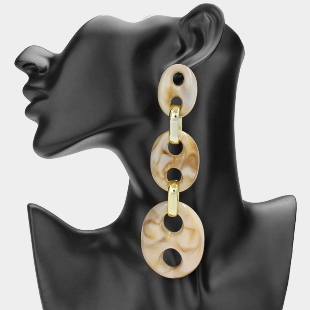 Neutral Triple Mariner Link Dangle Drop Earrings Statement Jewelry Gold