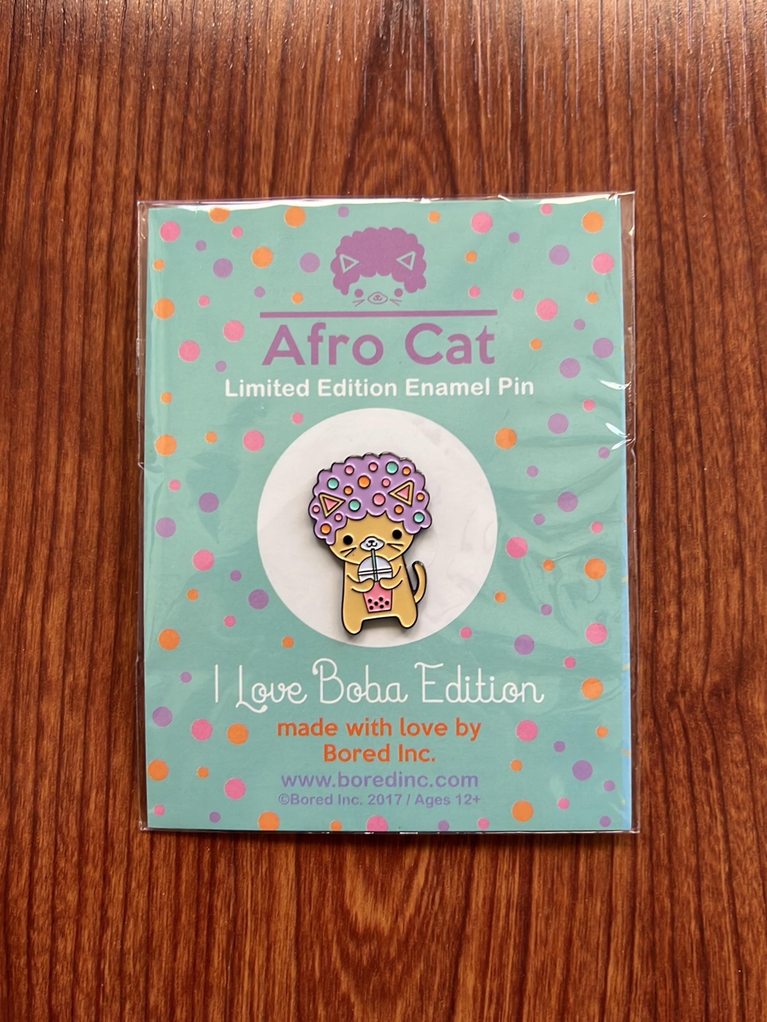 NWT Bored Inc. Afro Cat I Love Boba Enamel Pin