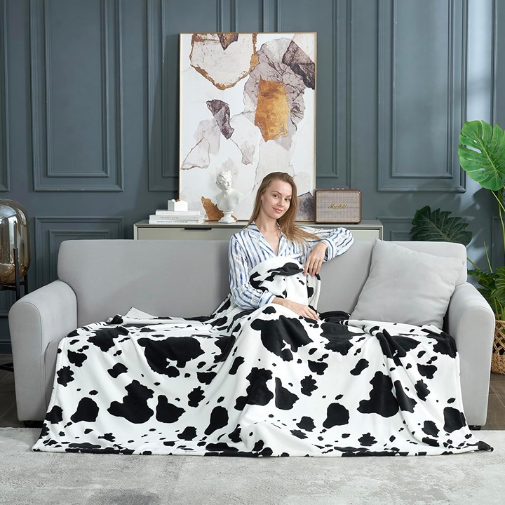 Cow Print Throw Blanket Non Shedding Black White 50 x60