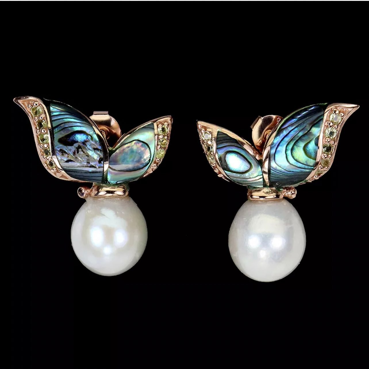 Natural Baroque White Pearl 12x11mm Peridot Mother Of Pearl 925 Sterling Silver