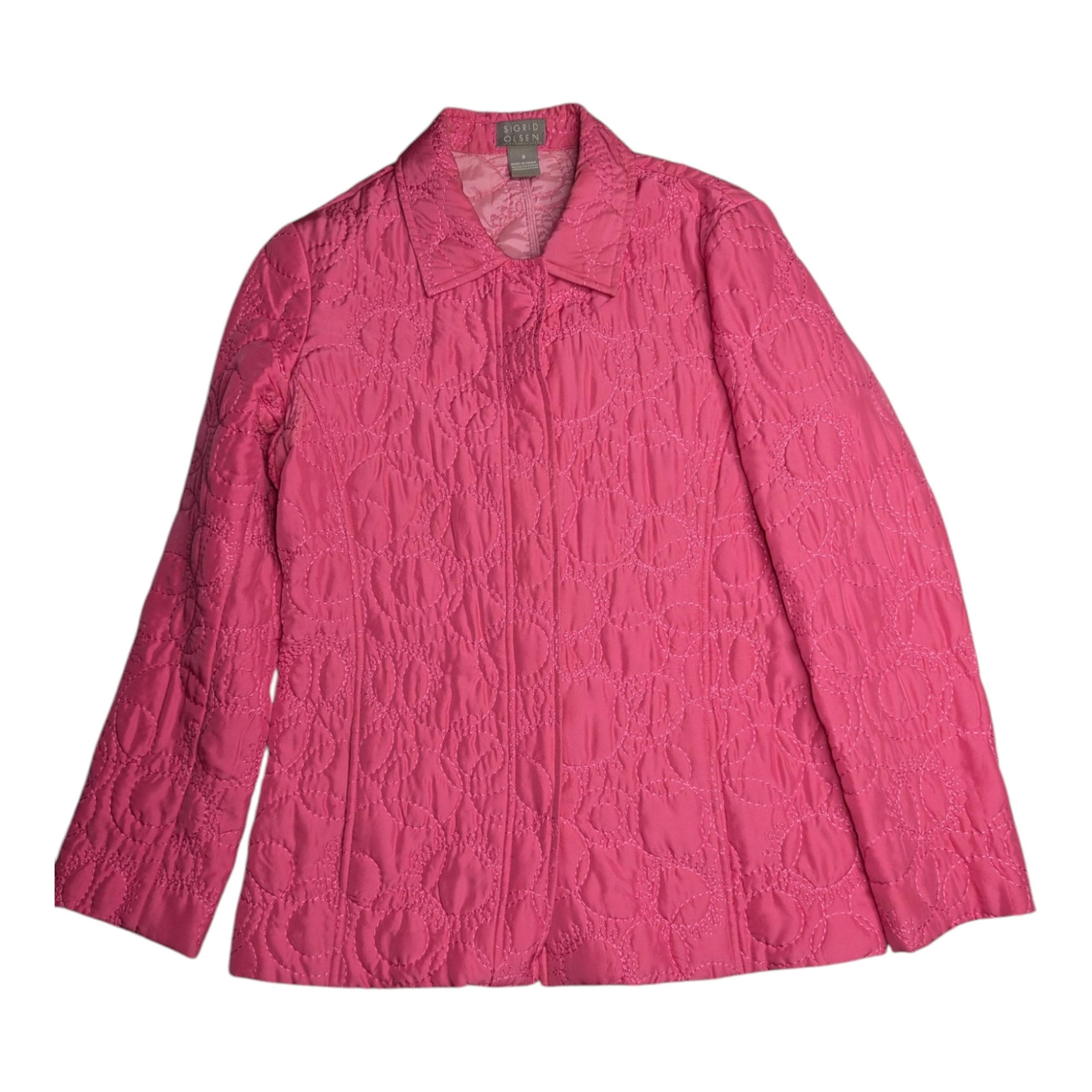Vtg Y2K Sigrid Olsen Bubblegum Pink 100% Silk Quilted Snap Front Barn Jacket S