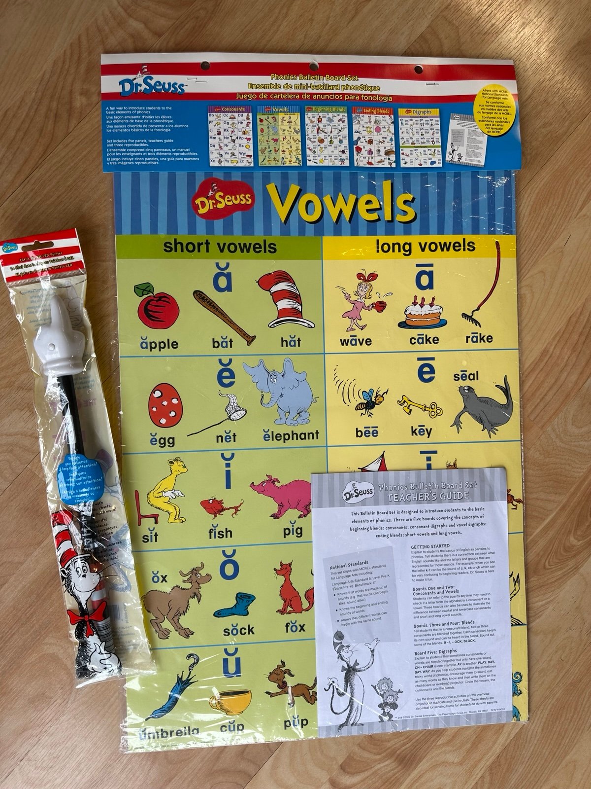 Eureka Dr. Seuss Phonics 5 Bulletin Board Set & RARE Cat In The Hat LED Pointer