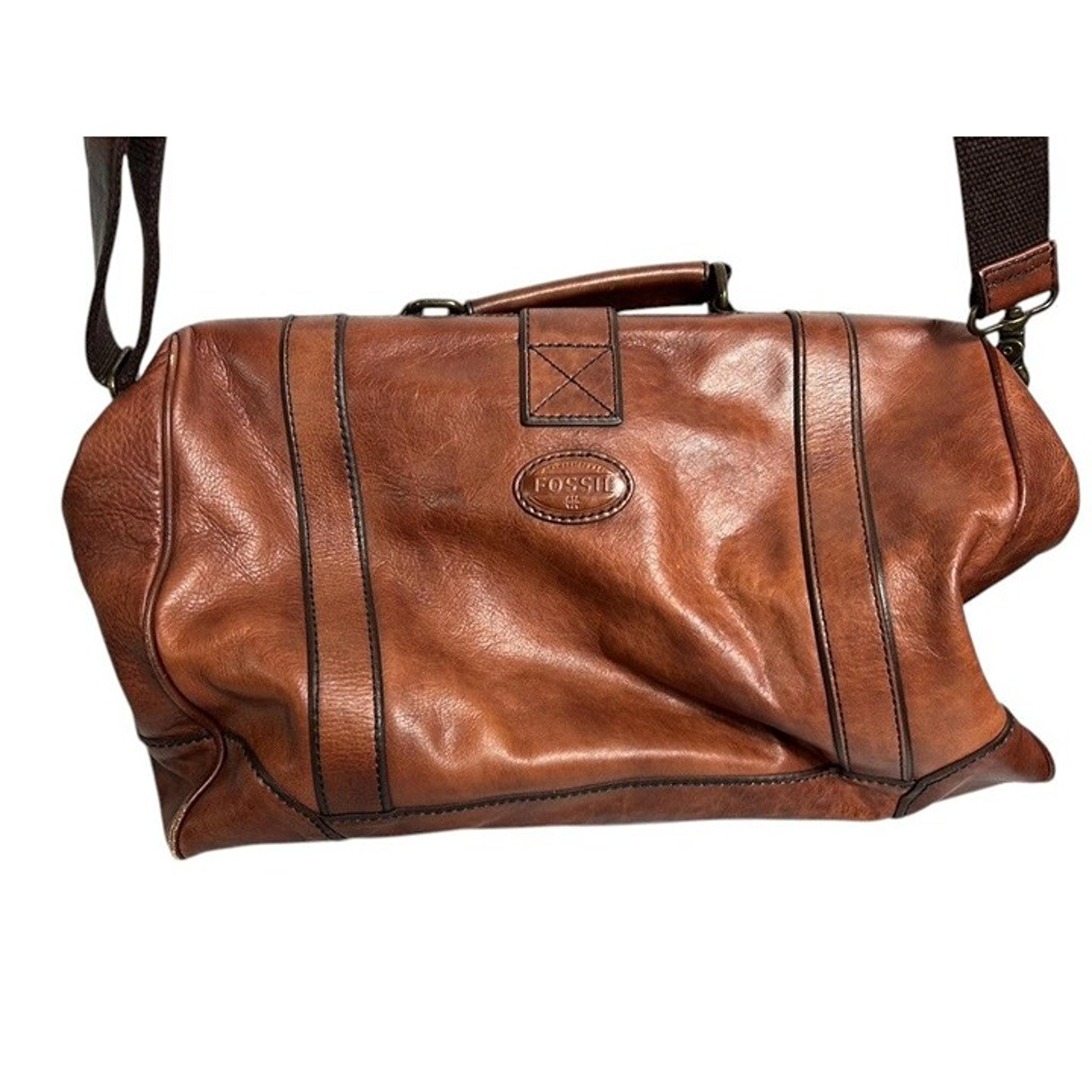 Vintage Fossil 'Lineage' Framed Doctor's Style Leather Bag in Brown