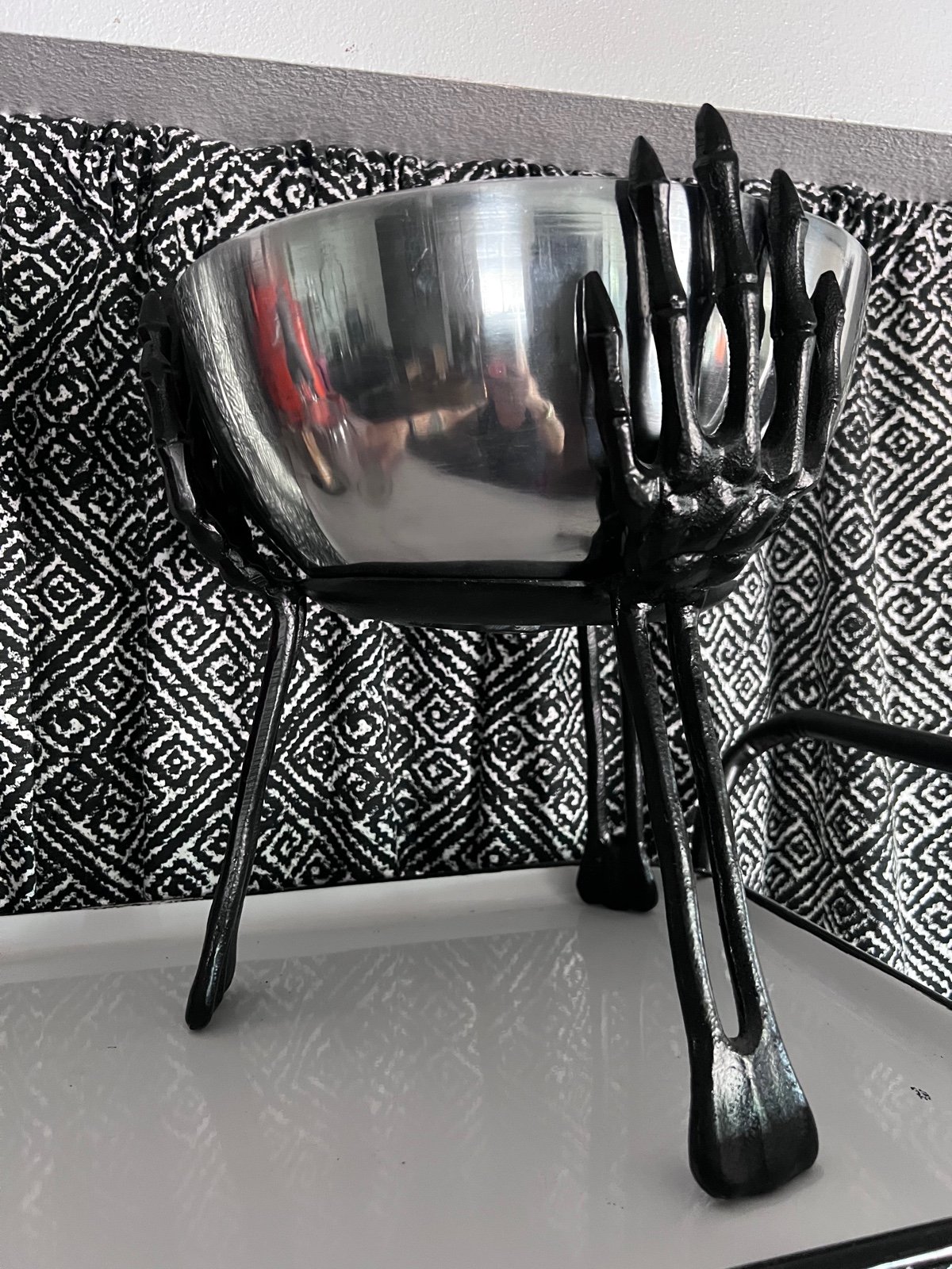 Halloween metal skeleton hands candy bowl