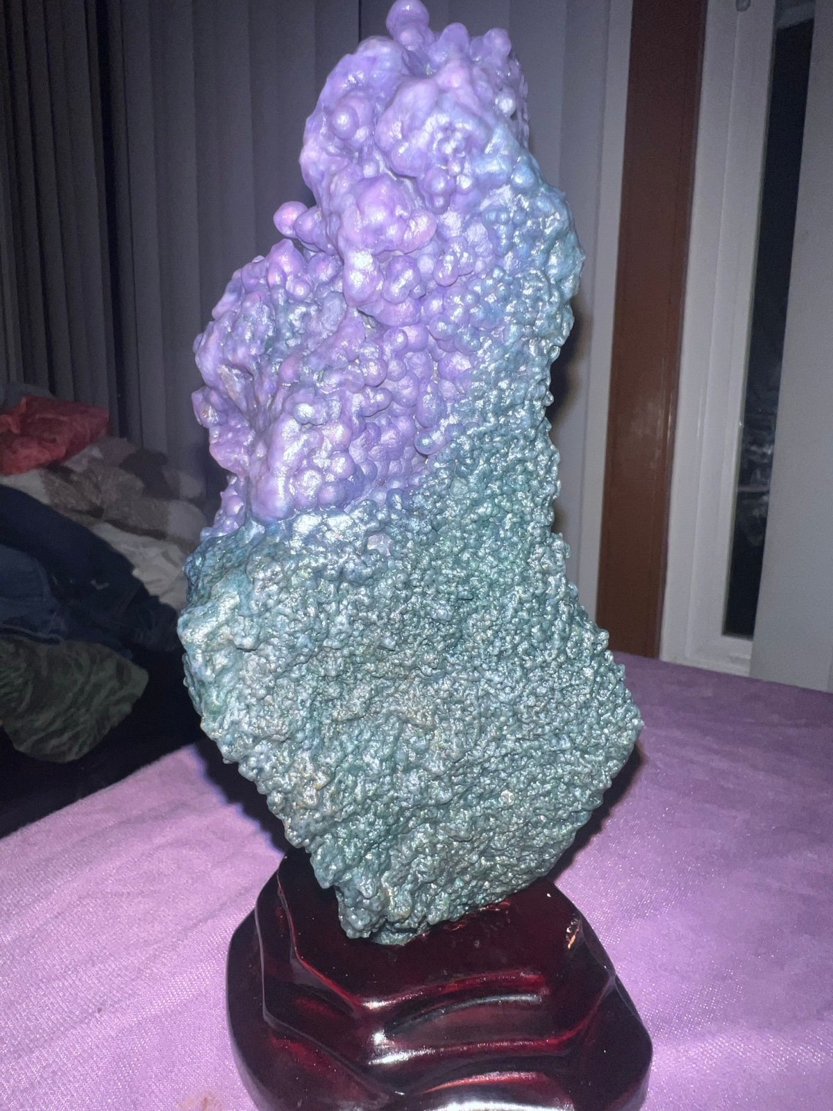 1.69lbs AAA Natural Purple Grape Chalcedony Botryoidal Agate w/Stand