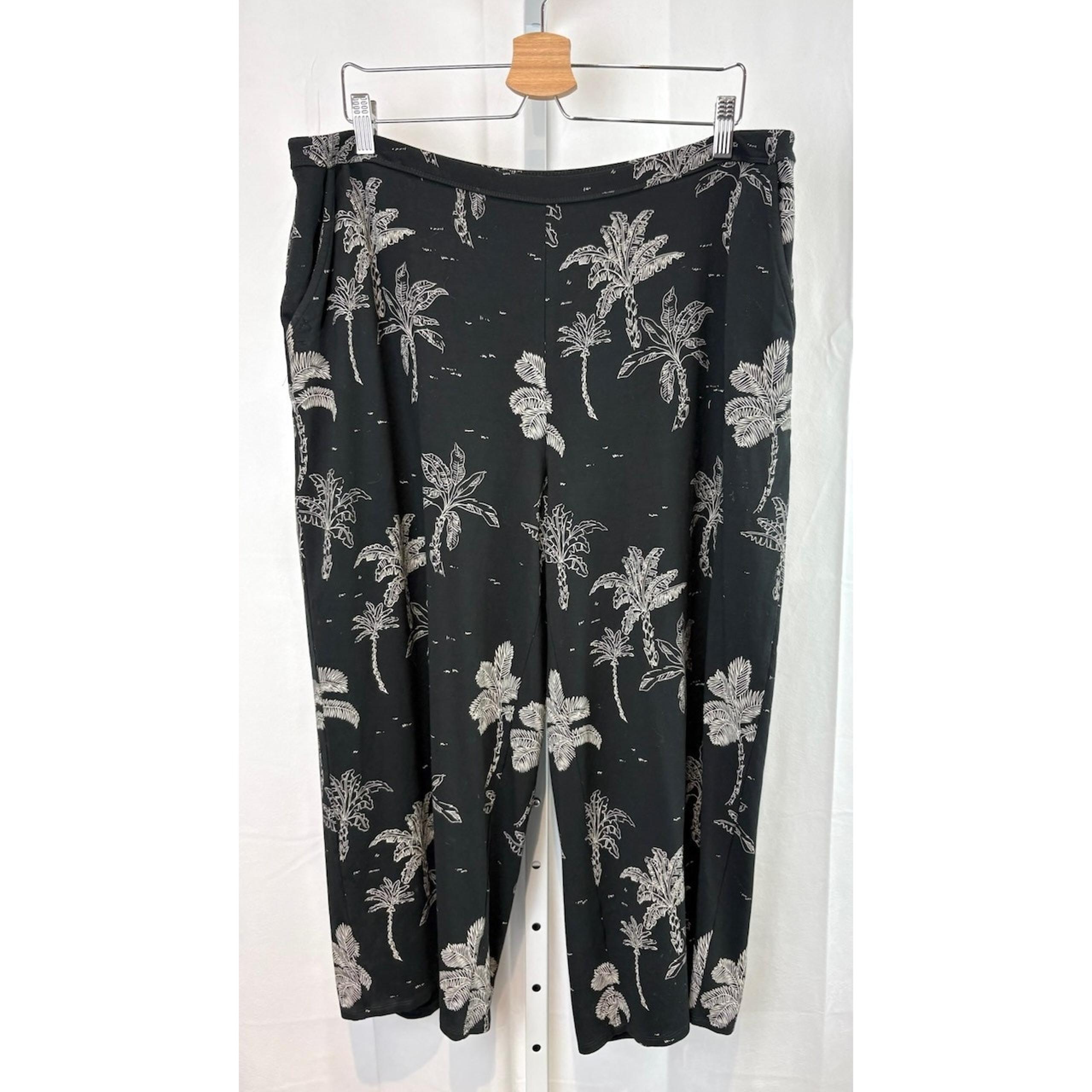 J. JILL Wearever Tropical Print Full Leg Cropped Pants Black White Size XL