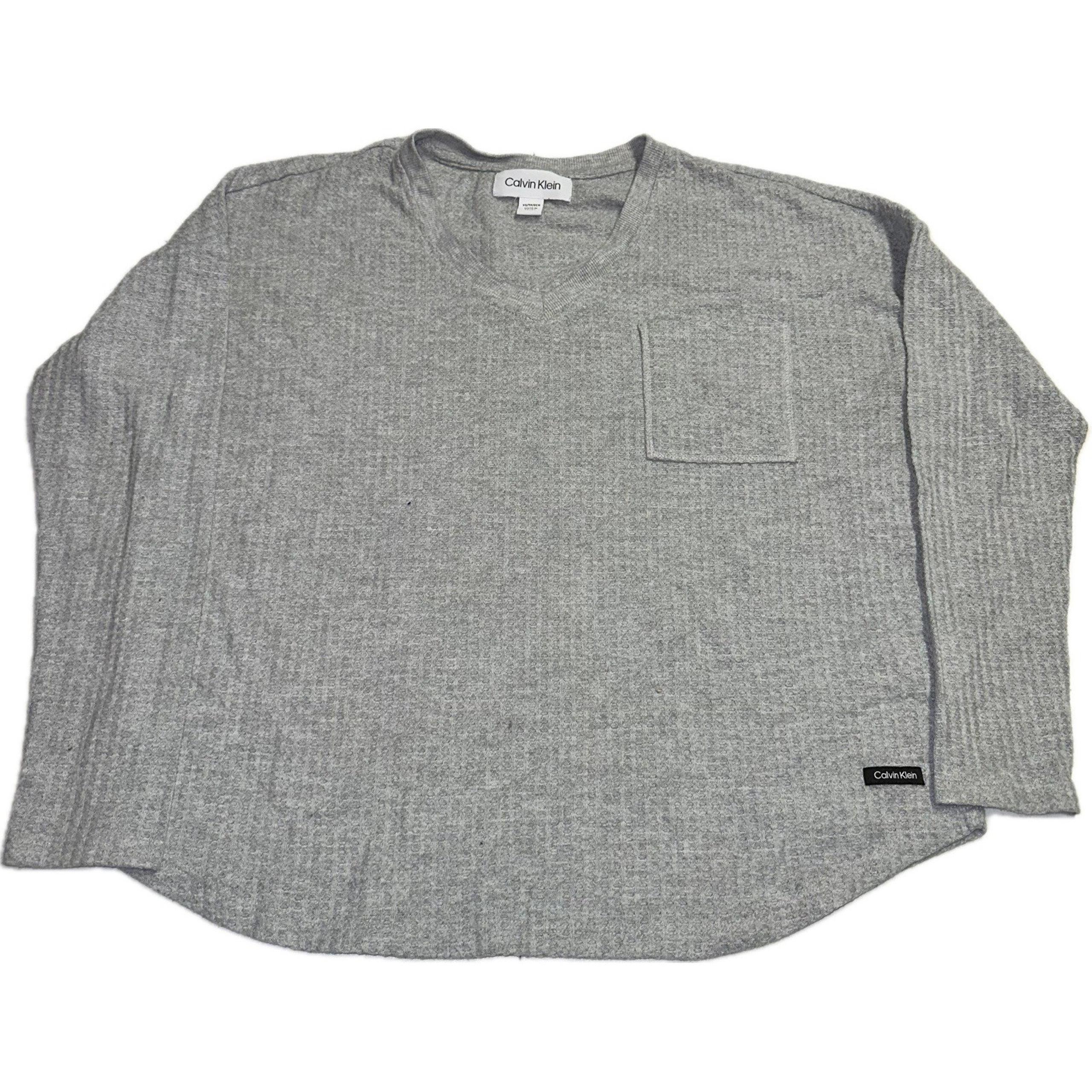 Calvin Klein Top Women's XS Gray V-Neck Waffle Knit Long Sleeve