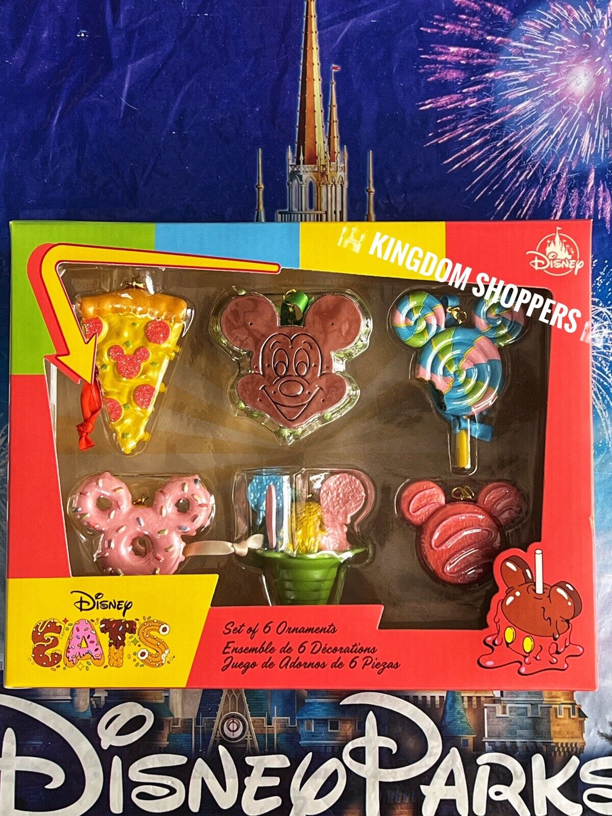 2024 Disney Parks Eats Snacks 6 Ornament Set Macaroon Ice Cream Pizza Doughnut
