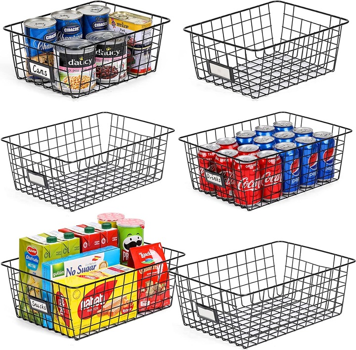 Wire Storage Metal Baskets Kitchen Countertop Black 6 Pack