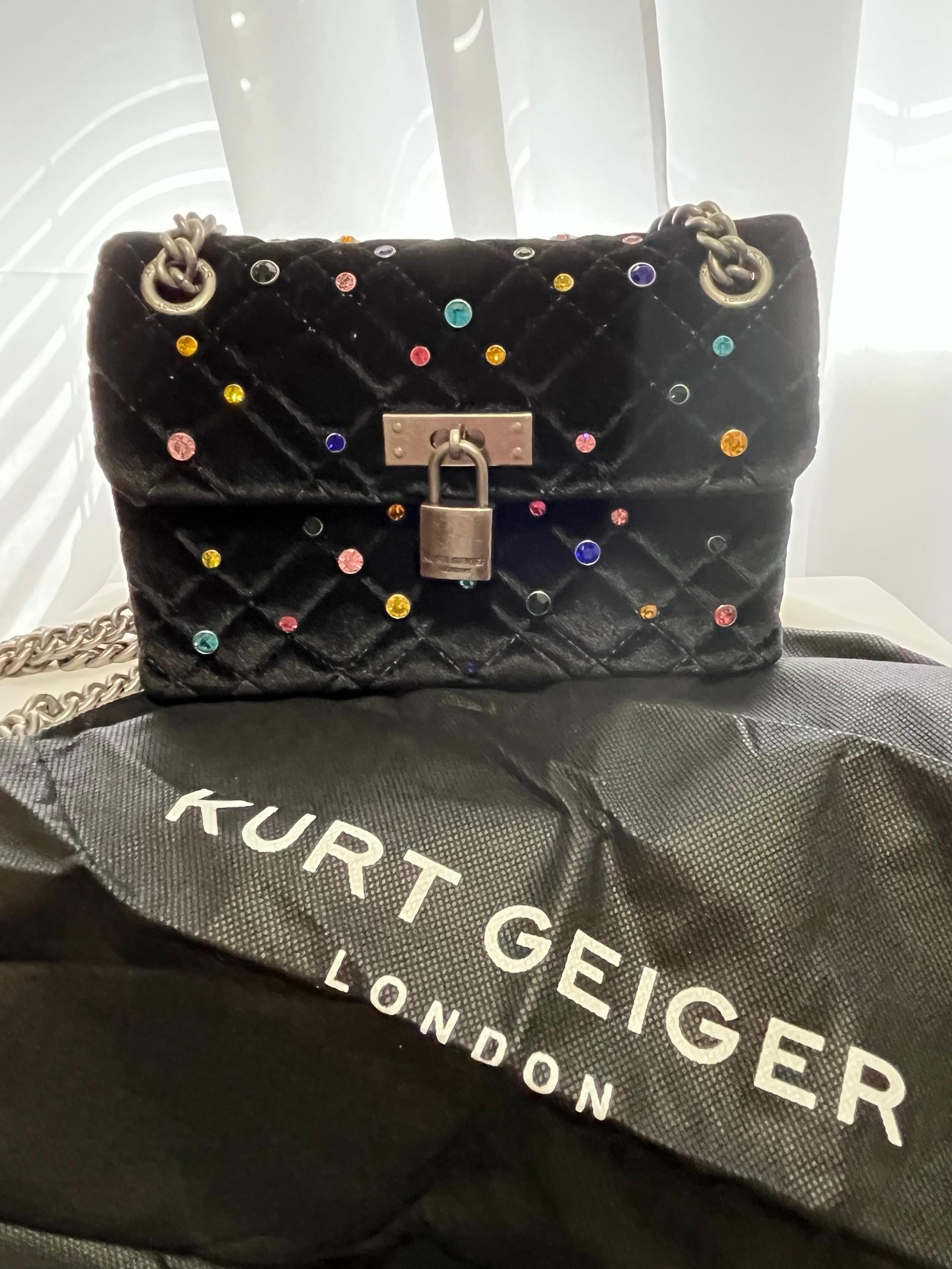 KURT GEIGER LONDON Black Velvet w/Stones Crossbody/Shoulder Bag