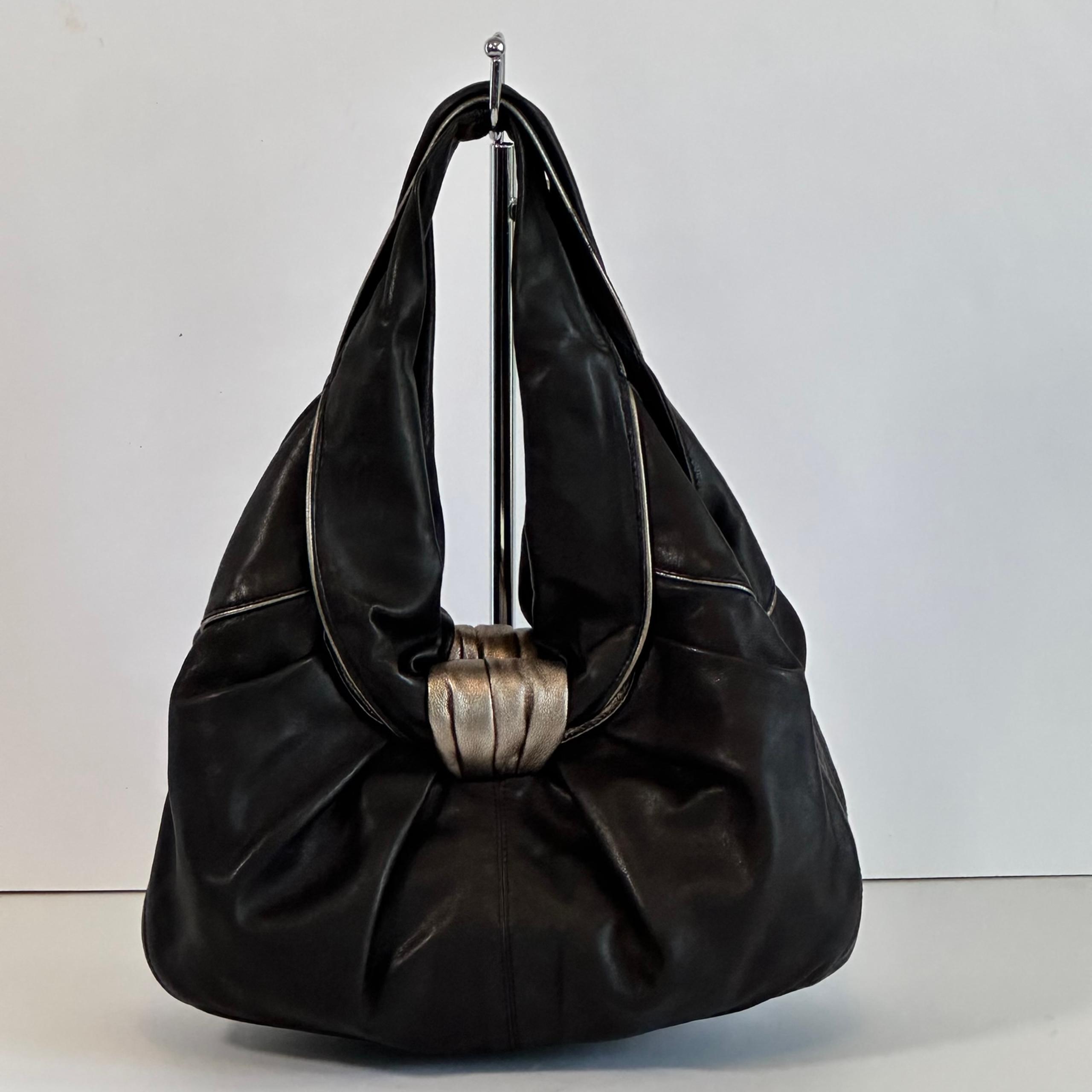 Kooba Y2K Black Leather Slouchy Hobo Shoulder Bag Purse Metallic Detail
