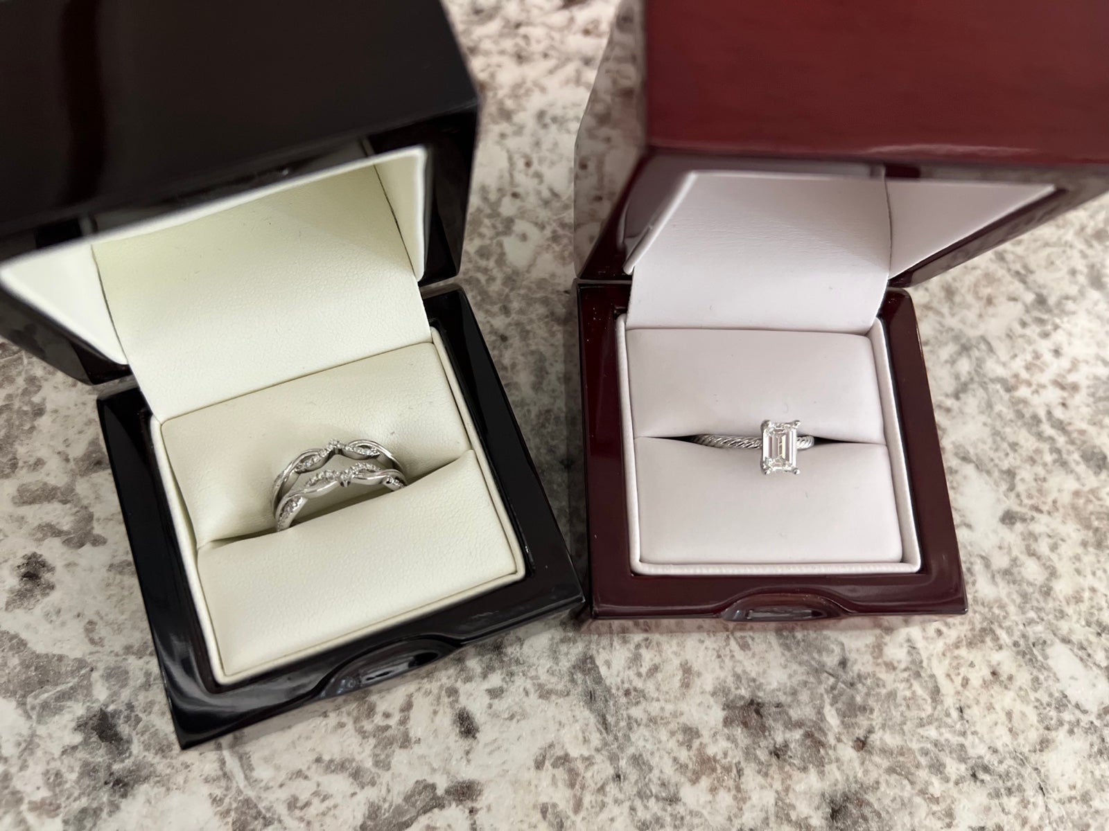 Diamond engagement ring and band from riddles