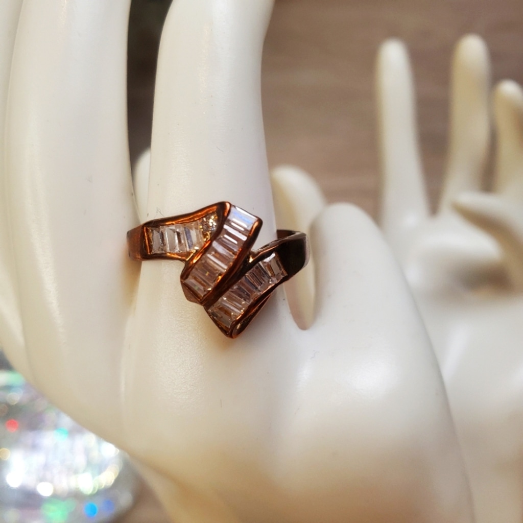 Vintage Mary Kay Bronze Cocktail Statement Ring Baguette Design Women's Size 8