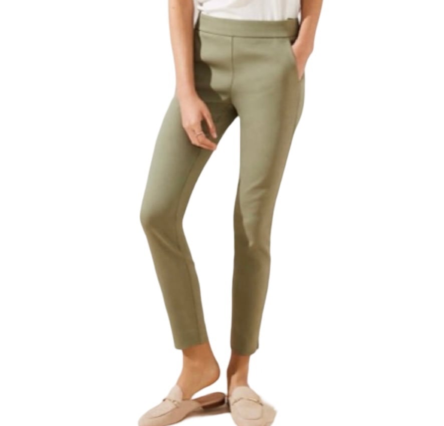 LOFT NWOT Army Sage Green Flat Front Side Zip Pocket Slit Ankle Pants Size 8